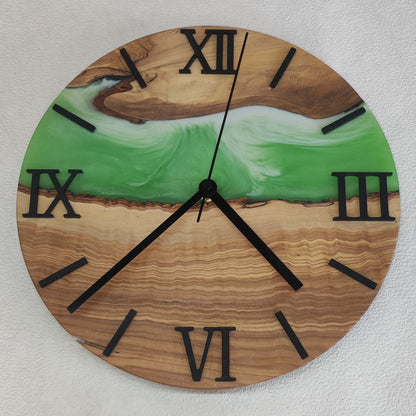 Epoxidharz Uhr Grün-Weiß