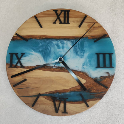 Epoxidharz Uhr Blau-Weiß