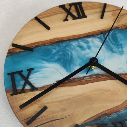 Epoxidharz Uhr Blau-Weiß