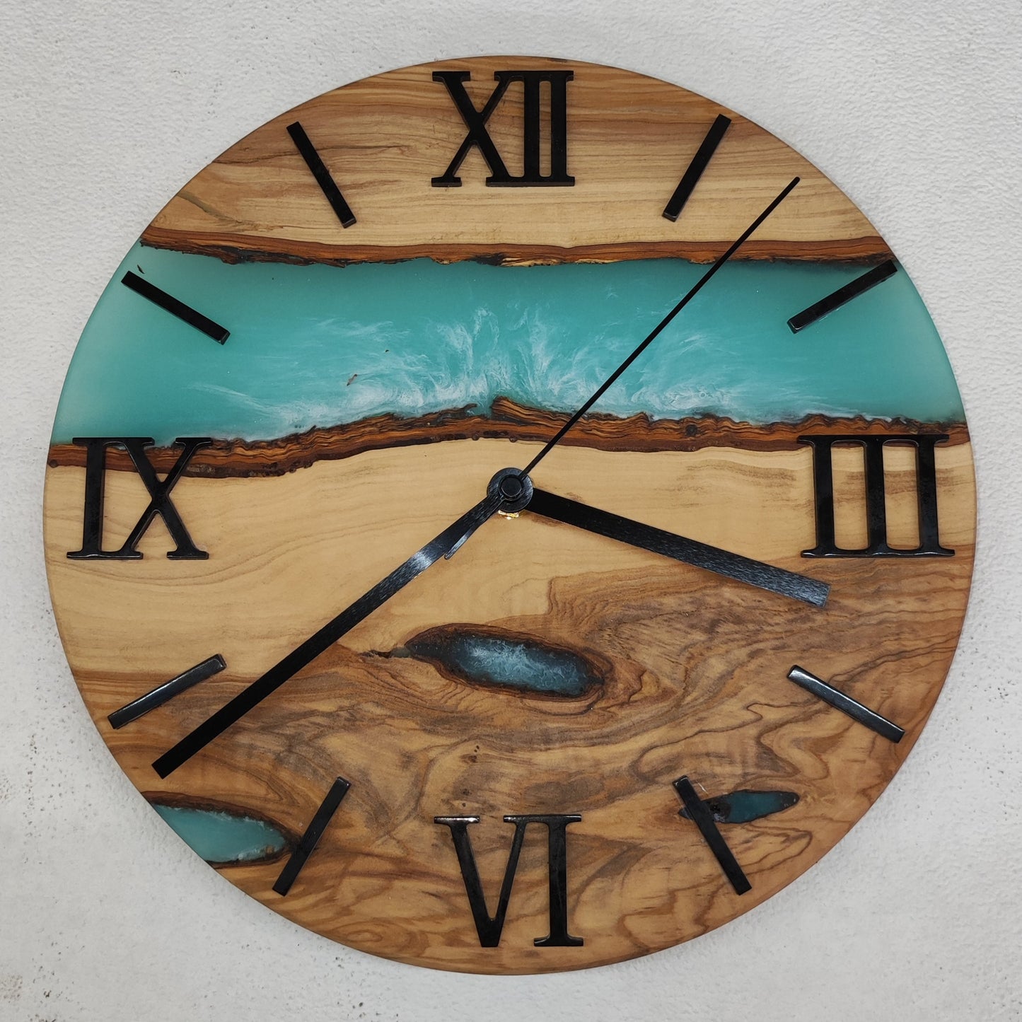 Epoxidharz Uhr Türkis-Weiß