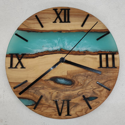 Epoxidharz Uhr Türkis-Weiß