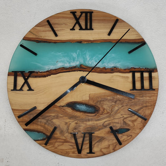 Epoxidharz Uhr Türkis-Weiß